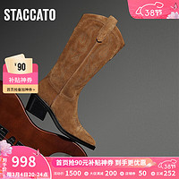 STACCATO 思加图 西部牛仔靴长筒靴高筒靴粗跟时装靴女靴S4028DG3 沙丘棕（单里） 37
