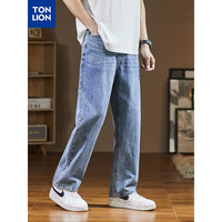 唐狮 TONLION男后口袋皮标直筒牛仔长裤TB 浅牛仔蓝 33