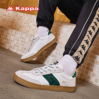 卡帕（Kappa）德训鞋男女鞋同款复古低帮板鞋百搭休闲鞋子 白绿 39 
