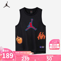 NIKE JORDAN耐克AJ童装男童篮球背心2024夏季透气儿童无袖T恤运动上衣 正黑色 1