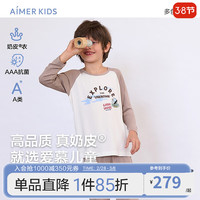 爱慕儿童（AIMER KIDS）薄款男女童3A抑菌套头长袖睡衣睡裤甜美可爱印花莫代尔奶皮衣 男上衣-森林AK241E261 110