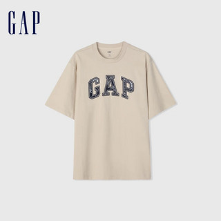 Gap男女装春季2024LOGO设计感字母经典圆领纯棉短袖T恤885842 浅棕色 180/100A(XL)亚洲尺码