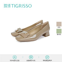 tigrisso 蹀愫 通勤优雅方头漆皮粗高跟鞋浅口单鞋女鞋TA43132-11t