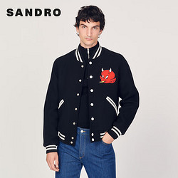 Sandro 男装复古时尚联名小红魔刺绣黑色撞色棒球服SHPBL00702 黑色 M