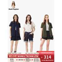 Hush Puppies暇步士女装2024夏清爽透气亚麻混纺简约通勤短袖衬衫 175橄榄绿 XL