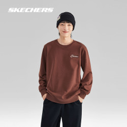 skechers斯凯奇美拉德卫衣男冬白色圆领复古经典纯色学院风上衣