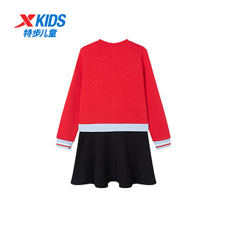 特步（XTEP）童装儿童拜年服龙年新年红色款女童连衣裙子 火山红/纯正黑 140cm