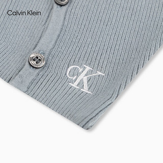 Calvin Klein Jeans24春夏女士时尚休闲镂空纽扣斜门襟打底针织衫ZW02500 PN6-雾霾蓝 M