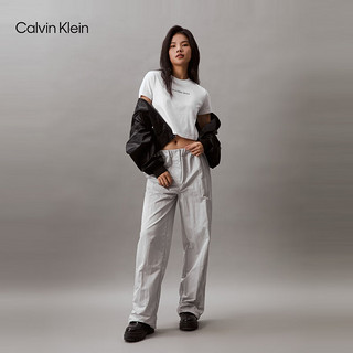 Calvin Klein Jeans24春夏女士休闲通勤字母印花纯棉短款短袖T恤J224288 YAF-月光白 M