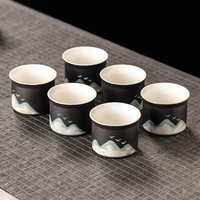 瓷牌茗茶具白陶茶杯陶瓷主人杯单杯家用防烫个人品茗杯建盏功夫茶杯 黑陶《青山飞鸟》品茗杯-六杯
