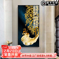 忆画 轻奢玄关装饰画晶瓷画石来运转现代北欧客厅挂画书房酒店办公室过道走廊竖版走廊铝合金框壁画 U-森林麋鹿 70