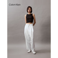 Calvin Klein Jeans24春夏女士简约布标螺纹微弹修身内搭背心T恤J223108 BEH-太空黑 L