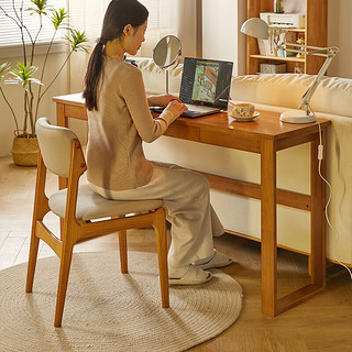 家逸实木书桌家用简约电脑桌书房落地学习写字桌 樱桃木色120