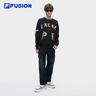 FILA FUSION斐乐潮牌针织长裤男2024春季时尚阔腿休闲裤 正黑色-BK 170/80A/M