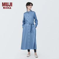 無印良品 MUJI(無印良品 )女式 粘纤混 衬衫领 长袖连衣裙 女装长裙裙子 BC2J2A4S 烟熏蓝色 XL(165/92A)