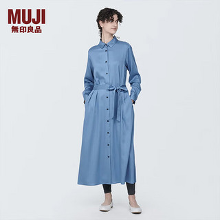 无印良品（MUJI）女式 粘纤混 衬衫领 长袖连衣裙 女装长裙裙子 BC2J2A4S 烟熏蓝色 XL(165/92A)