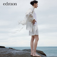 edition衬衫女2024春高开衩系带桑蚕丝杏黑条纹宽松盐系衬衣 杏底黑条 S/160