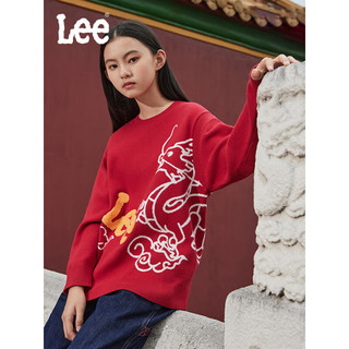 李 Lee童装长袖圆领卫衣冬季男童女童过年舒适保暖儿童龙年上衣 红色 150cm