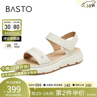 百思图（BASTO）2024夏季商场新款时尚休闲凉鞋厚底女沙滩运动凉鞋UCL59BL4 米白