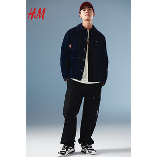 H&M【新年系列】男装夹克2024春季保暖牛仔外套1201198 深牛仔蓝 180/116A