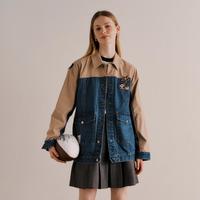 TEENIE WEENIE 牛仔外套女秋季韩版宽松拼接复古外套女