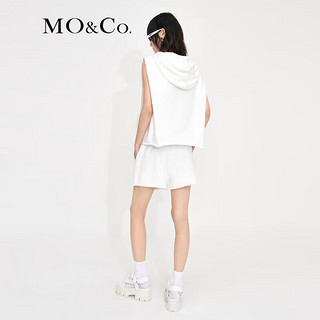 MO&Co.抽绳松紧高腰剪边宽松棉质休闲短裤运动裤子女 云白色 XS/155