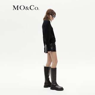 MO&Co.2023冬新品质感纹理素皮摇滚黑色高腰短裤休闲裤MBC4SOT003 黑色 S/160