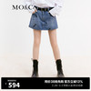 MO&Co.蝴蝶结洗水印花土耳其棉牛仔裙裤短裤美式复古裤子女 牛仔蓝色-第