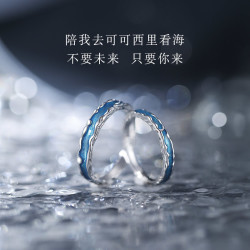 宝恋 足银戒指 可可西里的海情侣款女男一对轻奢小众2023新款对戒礼物