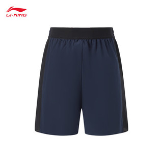LI-NING 李宁 童装速干运动裤男大童24弹力松紧纯色休闲短裤子YKSU041 深海军蓝-3 140