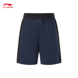 LI-NING 李宁 童装速干运动裤男大童24弹力松紧纯色休闲短裤子YKSU041 深海军蓝-3 140