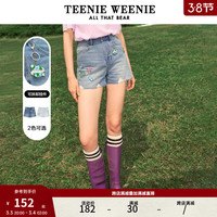 Teenie Weenie小熊蓝色牛仔裤直筒裤浅色短裤宽松韩版女夏