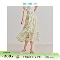 茵曼（INMAN）法式莱赛尔碎花裙2024夏季女装后松紧高腰A字显瘦半身裙 绿色 XL