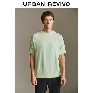 UR2024夏季男装时尚休闲撞色条纹圆领短袖针织衫UMF940015 浅绿 S