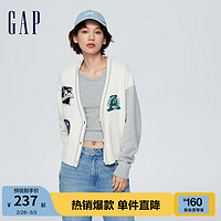 Gap女装春季2024LOGO宽松纽扣开襟针织开衫873686洋气毛衣 米白色 175/92A(XL)亚洲尺码