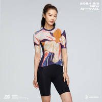 捷酷2024春夏新品 花逸女士短袖骑行服薄款修身高弹透气速干骑行上衣 桔色