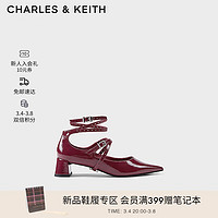 CHARLES&KEITH24春季CK1-60580286时尚交叉细带尖头玛丽珍鞋 Burgundy葡萄酒红色 35