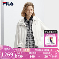 FILA 斐乐女士梭织外套2024春时尚休闲连帽短款风衣夹克 蒸汽白-IV 165/84A/M