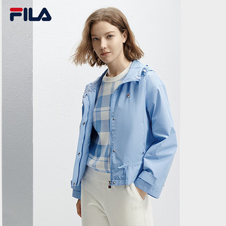 FILA 斐乐女士梭织外套2024春时尚休闲连帽短款风衣夹克 云山蓝-BU 170/88A/L