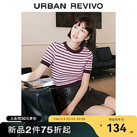 UR2024春季女都市学院风撞色条纹短款修身针织衫UWU940042 棕色条纹 L