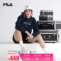 FILA 斐乐 户外连帽衫刺绣卫衣长袖套头衫舒适女款上衣欧版 黑鸢尾色 L