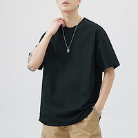 顶峰保罗（Dingfengbaoluo）重磅260g纯棉短袖T恤夏季圆领男士纯色打底衫体恤T2600黑3XL 3XL（150-200斤）