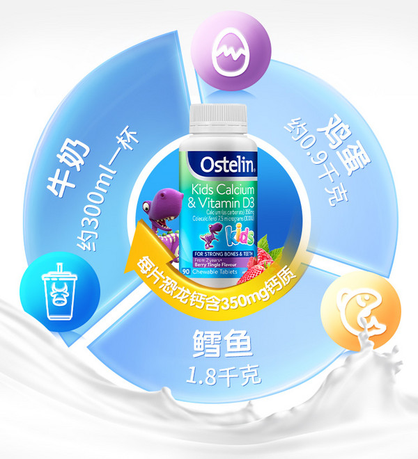 小编精选：Ostelin 奥斯特林 儿童维生素D3钙片 恐龙钙 90粒 2-13岁 