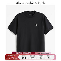 ABERCROMBIE & FITCH男装 24春夏美式时尚休闲小麋鹿纯色短袖圆领T恤 355506-1 纯黑 S (175/92A)