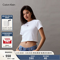 Calvin Klein Jeans24春夏女士简约布标螺纹微弹休闲短款短袖T恤J221595 YAF-月光白 XS