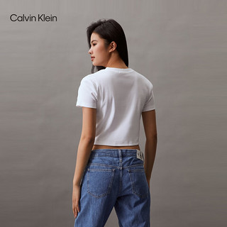 Calvin Klein Jeans24春夏女士简约布标螺纹微弹休闲短款短袖T恤J221595 YAF-月光白 XS