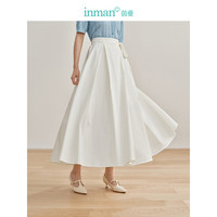 茵曼（INMAN）围裹式半身裙2024春女装腰头绣花大伞摆裙子 珍珠白 XL