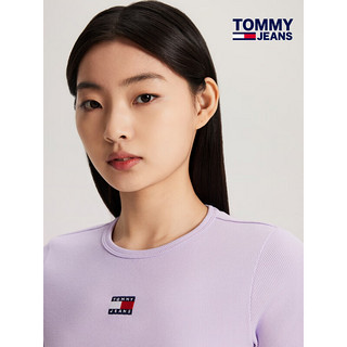 TOMMY JEANS 24春季女经典刺绣螺纹修身打底针织短袖上衣DW0DW17881 浅紫色W06 S