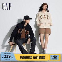Gap男女装春季2024LOGO美式复古法式圈织软卫衣外套892182 米色 180/100A(XL)亚洲尺码