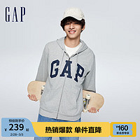 Gap男女装春季2024LOGO美式复古法式圈织软卫衣外套892182 灰色 165/84A(XS)亚洲尺码